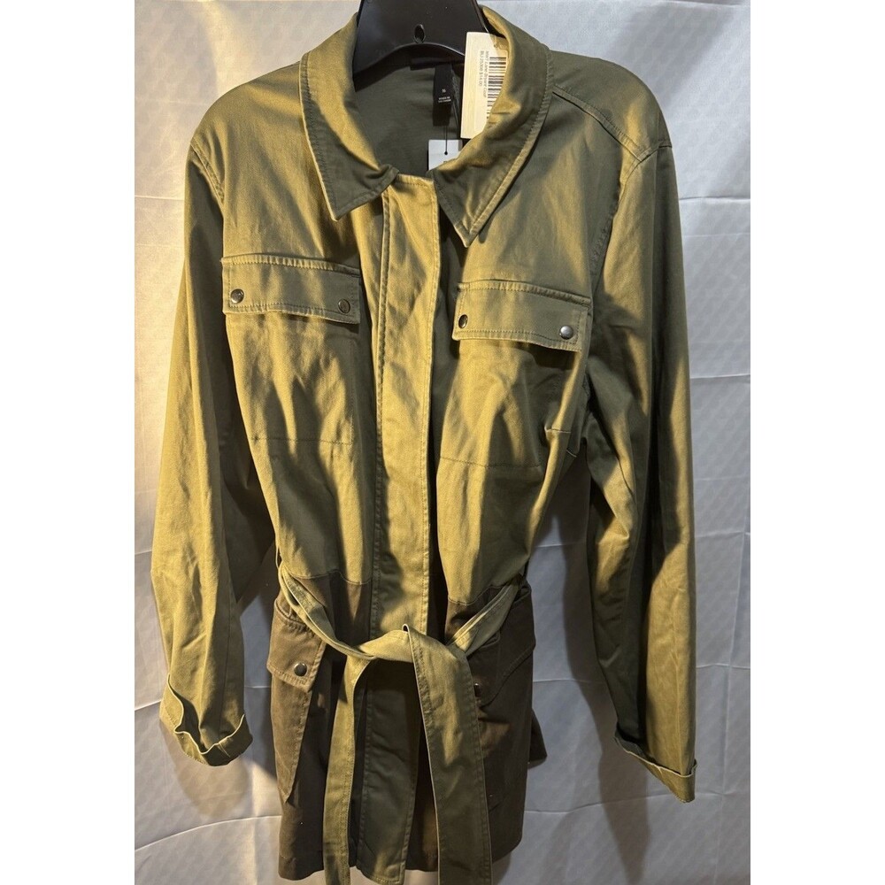 NWT LANE BRYANT Army Green Rain Trench Coat Belted Size 16